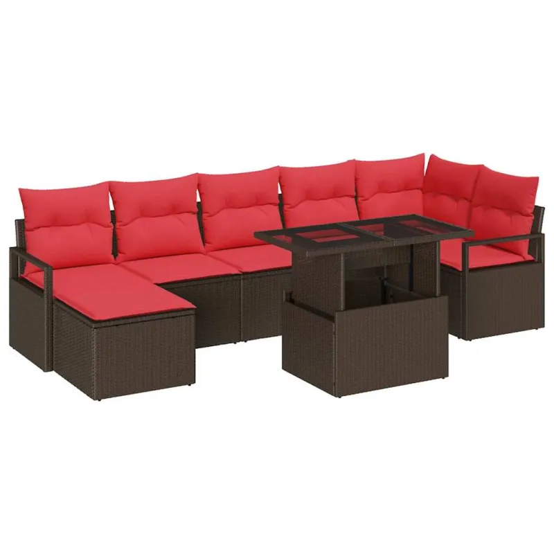 Sodo Sofų Rinkinys su saugykla 8 pcs Ruda Poli ratanas