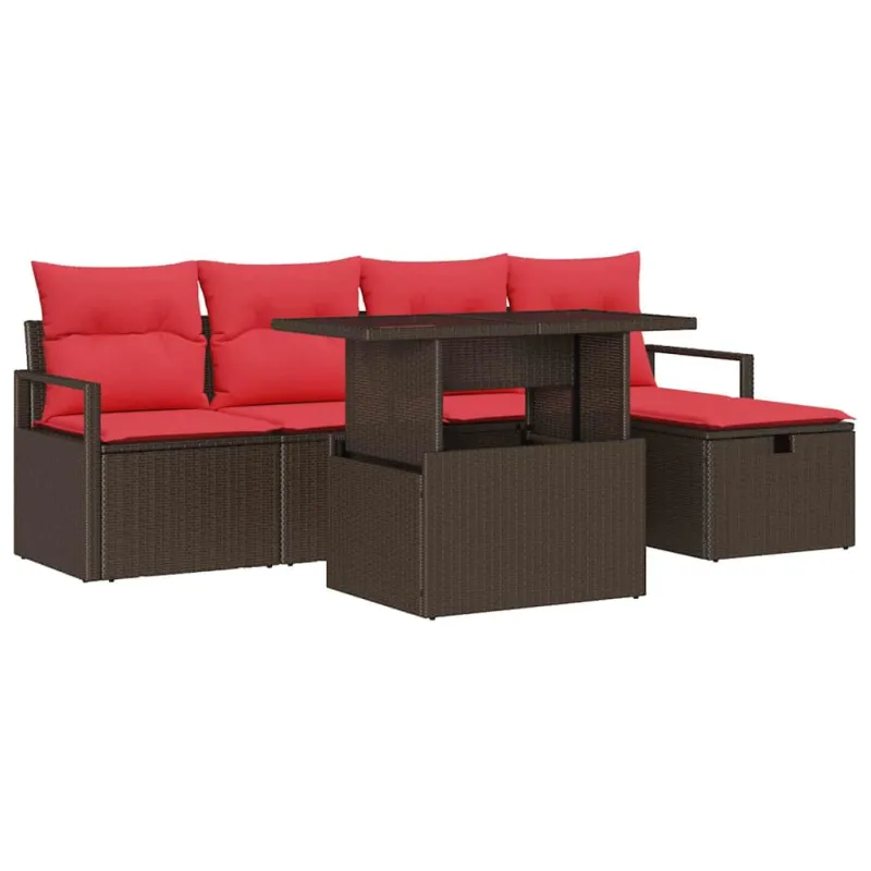 Sodo Sofų Rinkinys su pagalve 6 pcs Ruda Poli ratanas