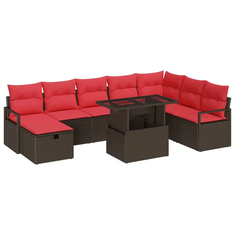 Sodo Sofų Rinkinys su pagalve 9 pcs Ruda Poli ratanas