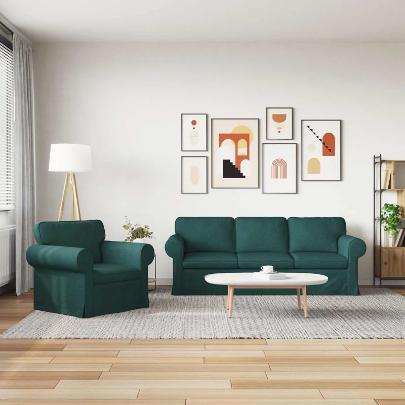 Sofos komplektas 2 pcs Tamsiai žalia 215 x 82 x 80 cm audinys