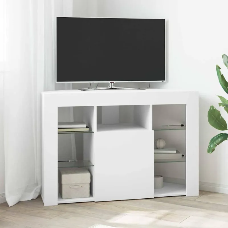 Kampinė LED televizoriaus spinta Balta 100x40x68cm