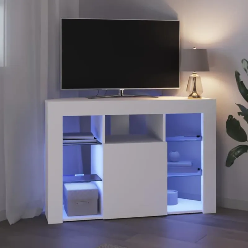 Kampinė LED televizoriaus spinta Balta 100x40x68cm