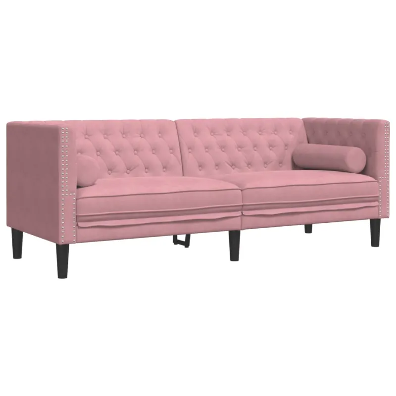 Chesterfield sofų komplektas su pagalvėlėmis, 3 dalių, rožinis