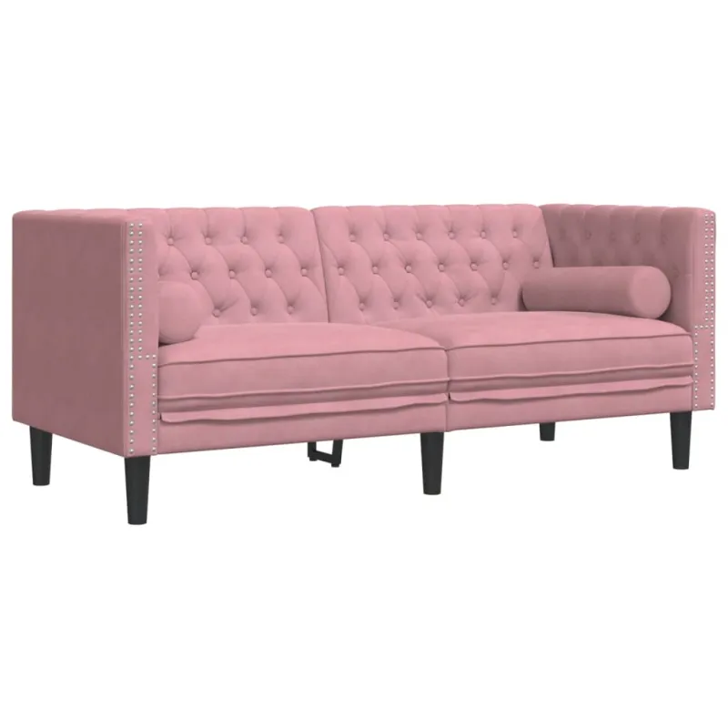 Chesterfield sofų komplektas su pagalvėlėmis, 3 dalių, rožinis