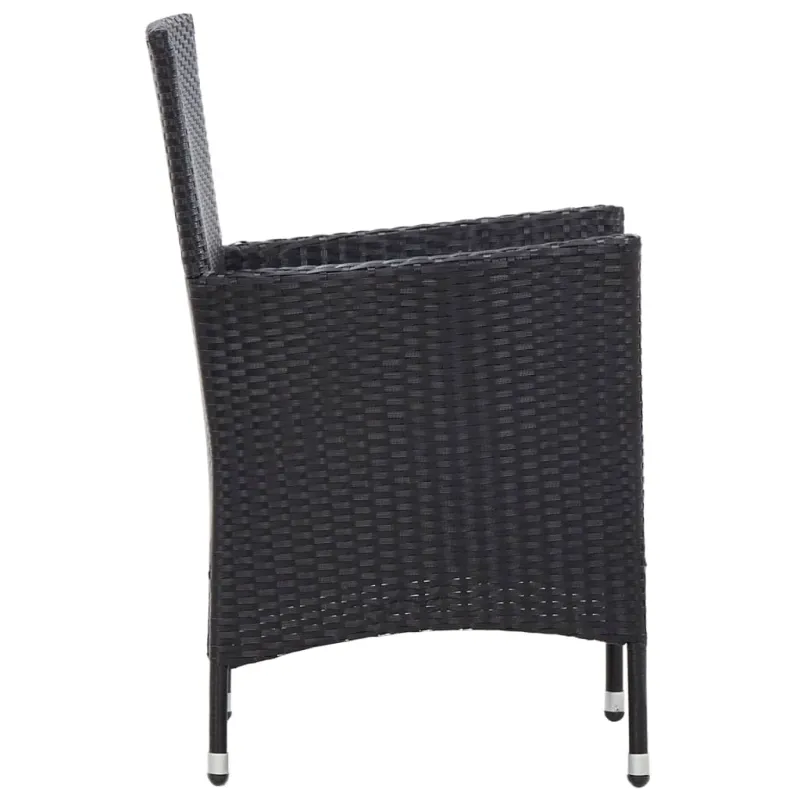 Ruokailuryhmä pehmusteilla, 5-osainen, musta, rattan