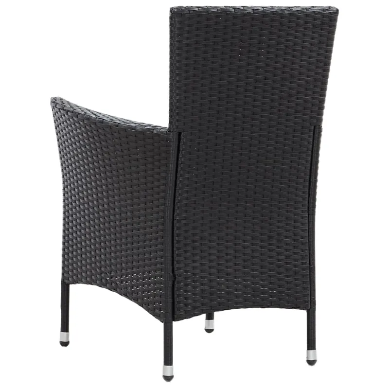 Ruokailuryhmä pehmusteilla, 5-osainen, musta, rattan