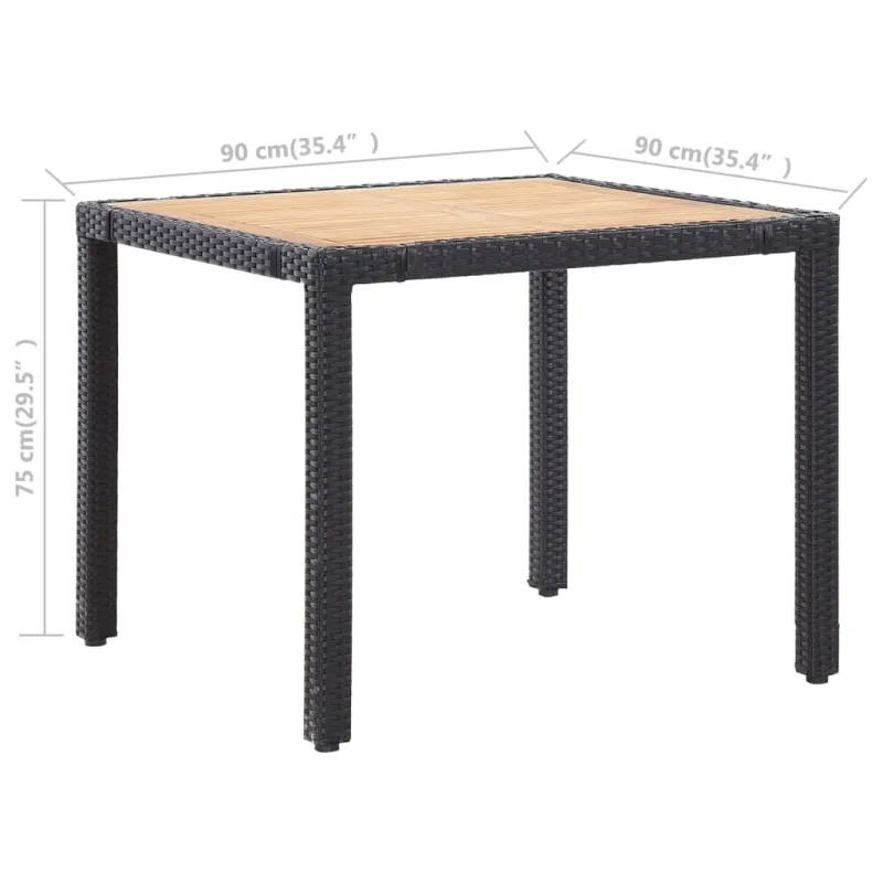 Ruokailuryhmä pehmusteilla, 5-osainen, musta, rattan