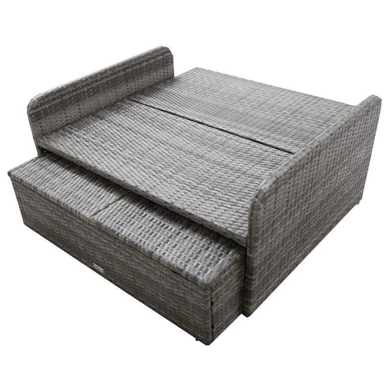 Lepoistopaketti tyynyillä, 2-osainen, harmaa, rattan