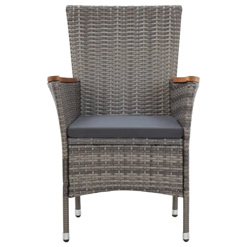 Ruokailuryhmä pehmusteilla, 5-osainen, harmaa, rattan