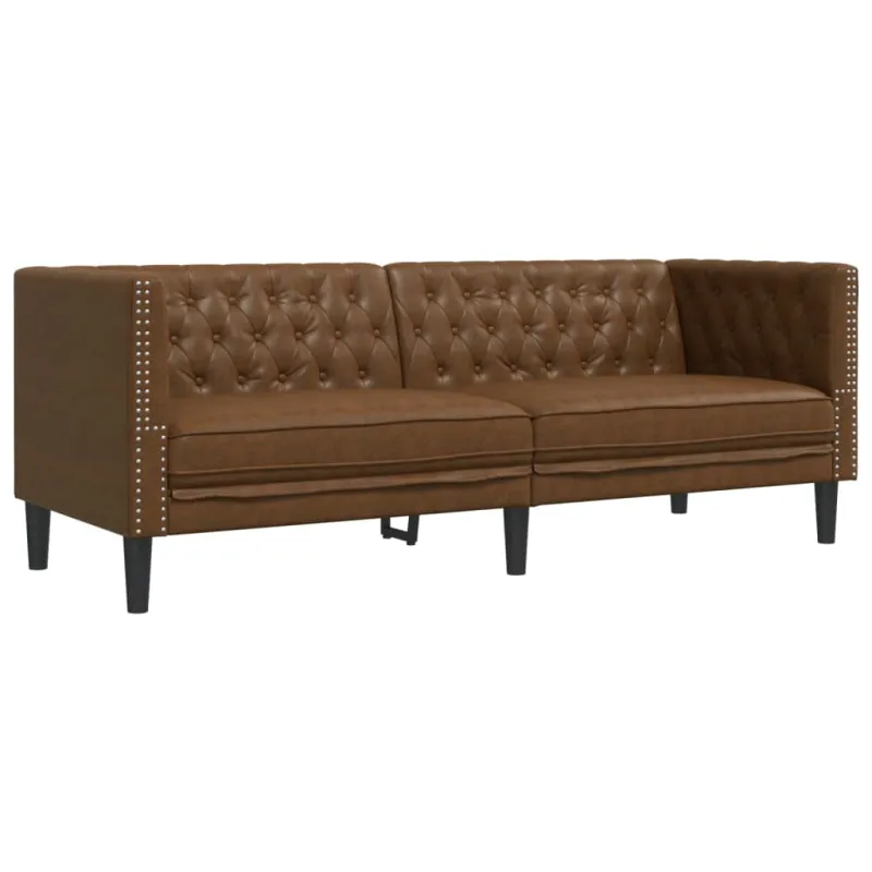 Chesterfield sofų komplektas, 3 dalių, rudas, dirbtinė oda