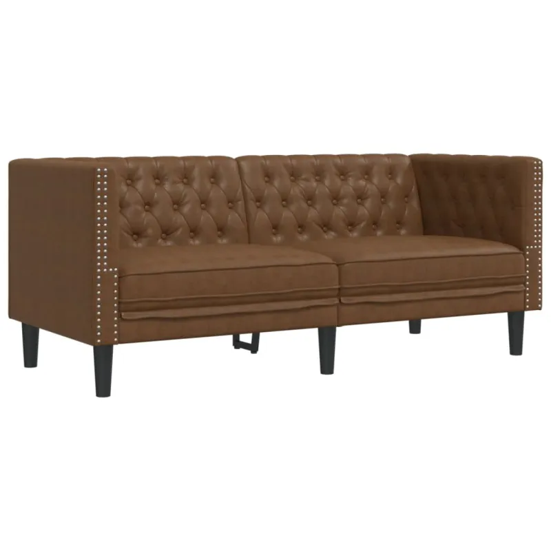 Chesterfield sofų komplektas, 3 dalių, rudas, dirbtinė oda