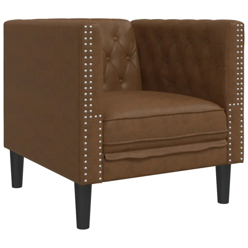 Chesterfield sofų komplektas, 3 dalių, rudas, dirbtinė oda