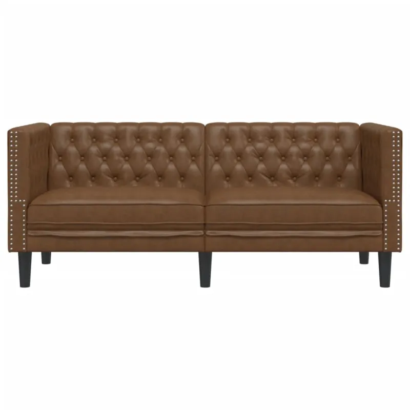 Dvivietė chesterfield sofa, rudos spalvos, dirbtinė versta oda