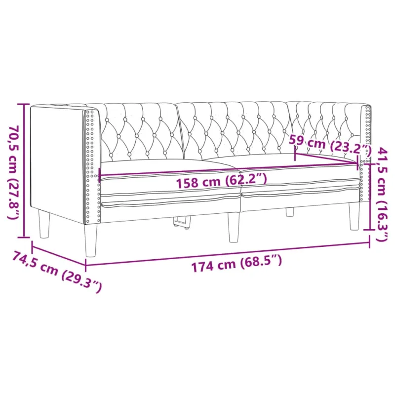 Dvivietė chesterfield sofa, rudos spalvos, dirbtinė versta oda
