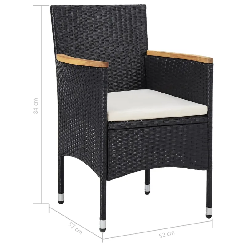 Lauko huonekalusetti, 5 osaa, musta, rattan ja akasia