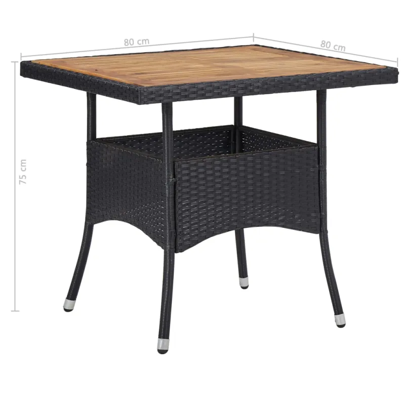 Lauko huonekalusetti, 5 osaa, musta, rattan ja akasia