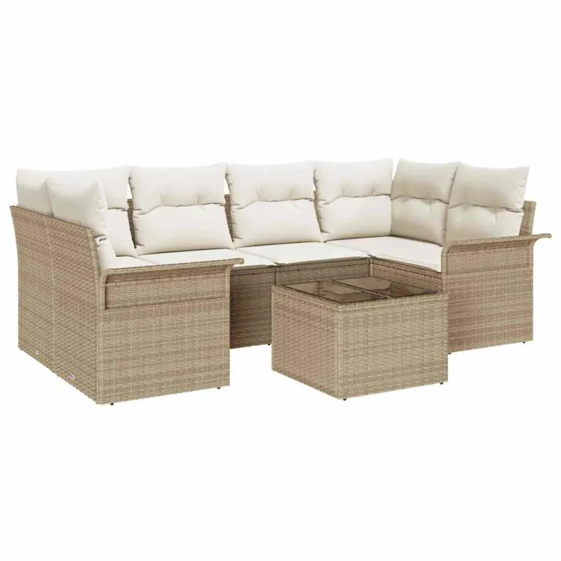 Sodo Sofų Rinkinys 7 pcs Smėlio Poli ratanas
