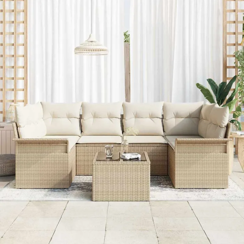 Sodo Sofų Rinkinys 7 pcs Smėlio Poli ratanas