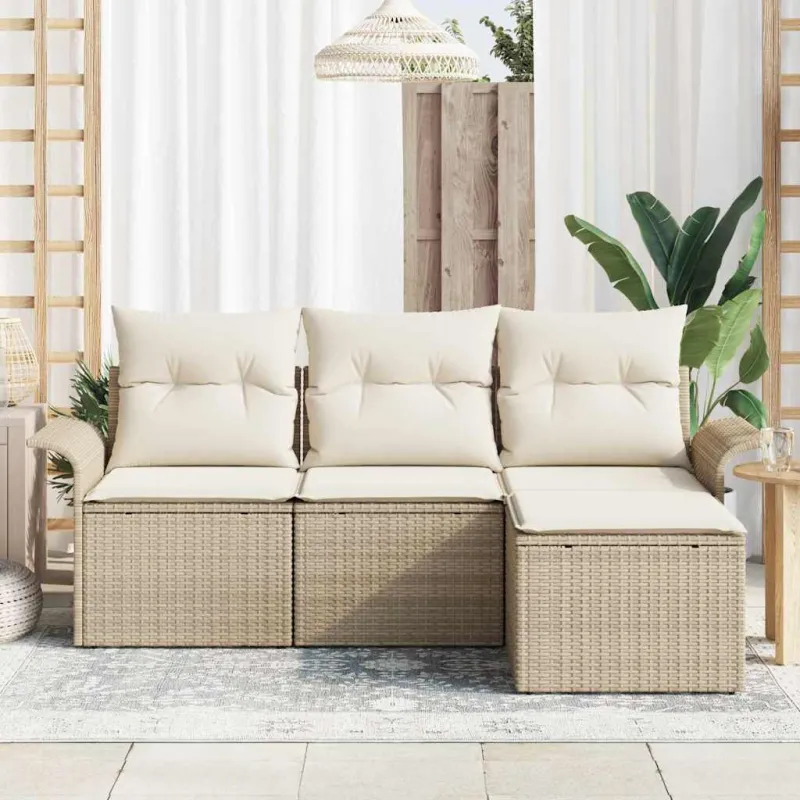 Sofos komplektas su pagalve 4 pcs Smėlio poliratanas