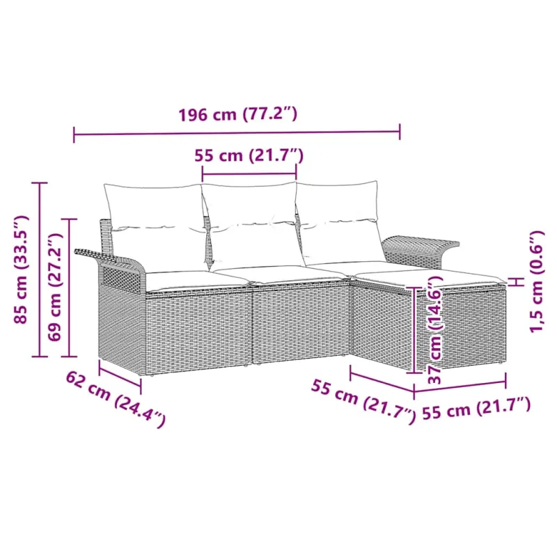 Sofos komplektas su pagalve 4 pcs Smėlio poliratanas