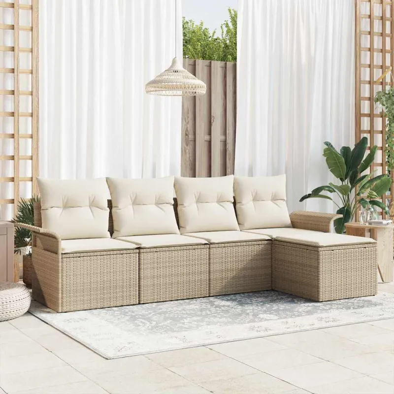 Lauko sofa su pagalve 5 pcs Smėlio poliratanas