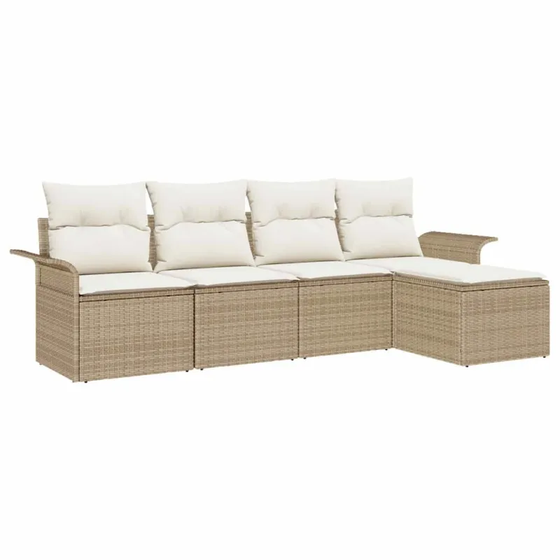 Lauko sofa su pagalve 5 pcs Smėlio poliratanas
