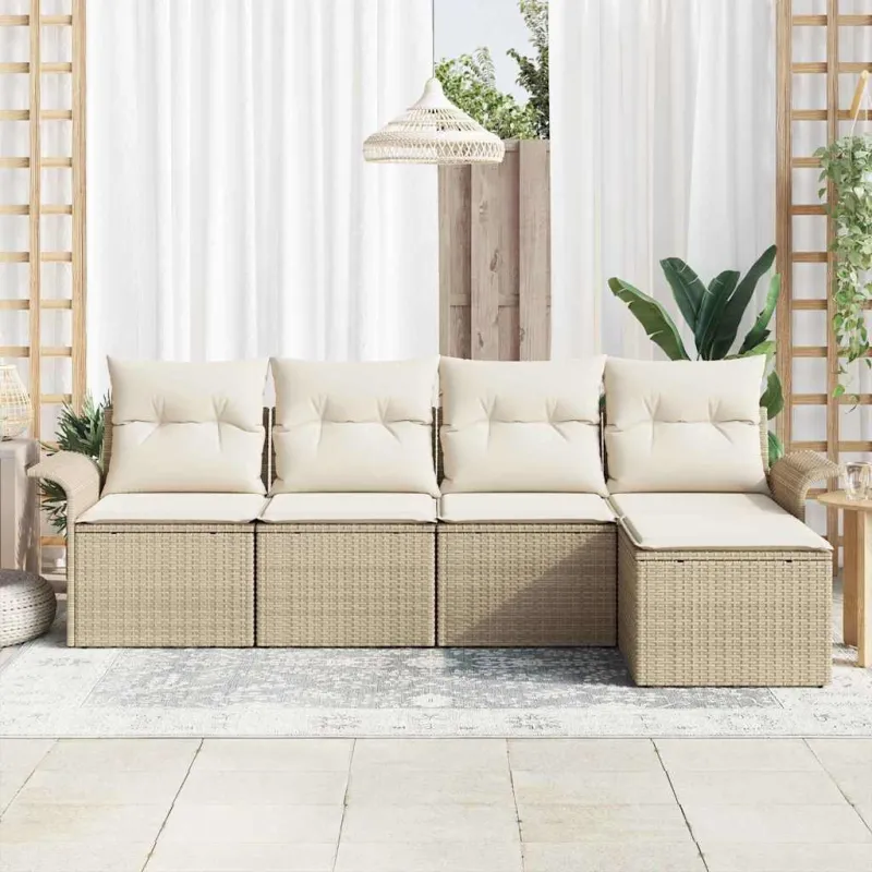 Lauko sofa su pagalve 5 pcs Smėlio poliratanas
