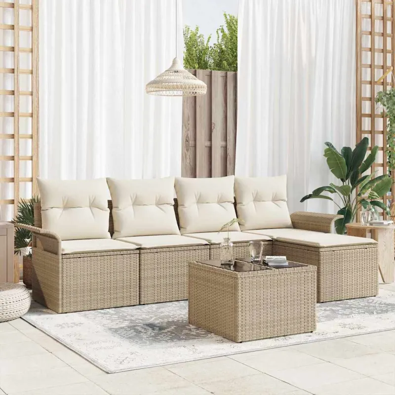 Lauko sofa su pagalve 6 pcs Smėlio poliratanas