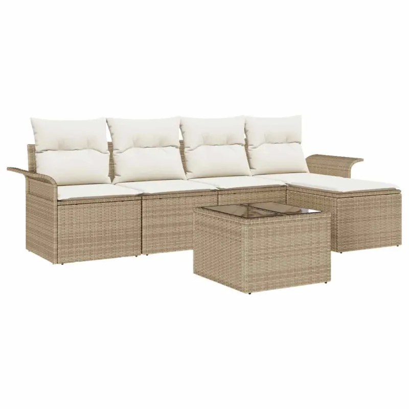 Lauko sofa su pagalve 6 pcs Smėlio poliratanas