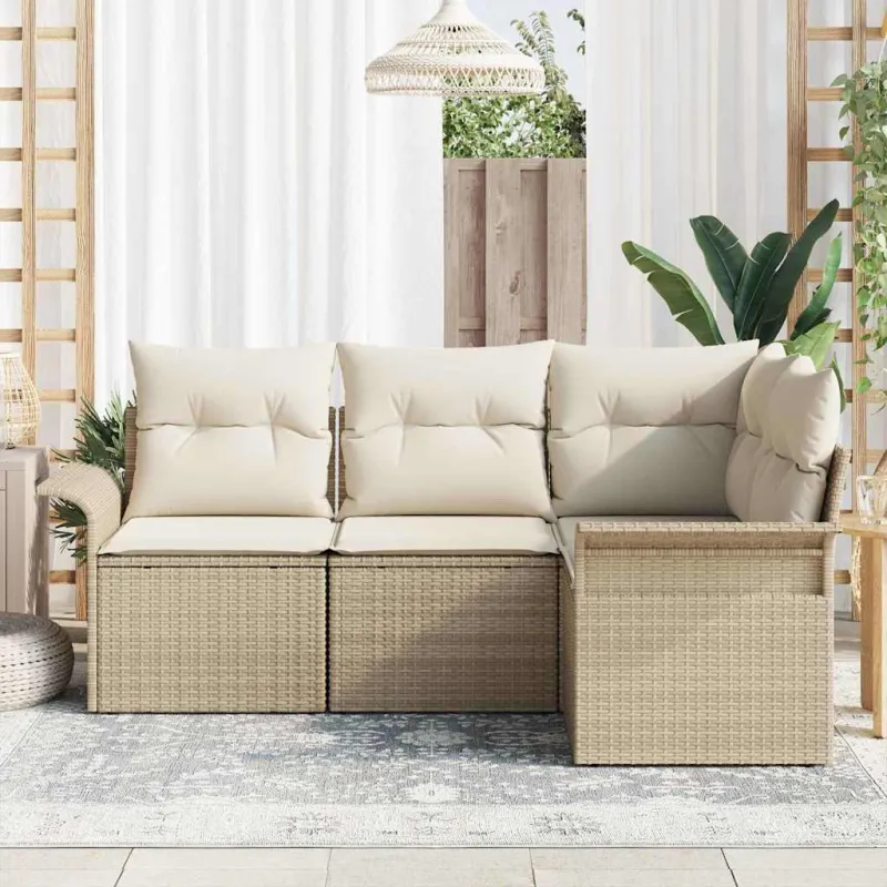 Sodo Sofų Rinkinys su pagalve 4 pcs Smėlio poliratanas