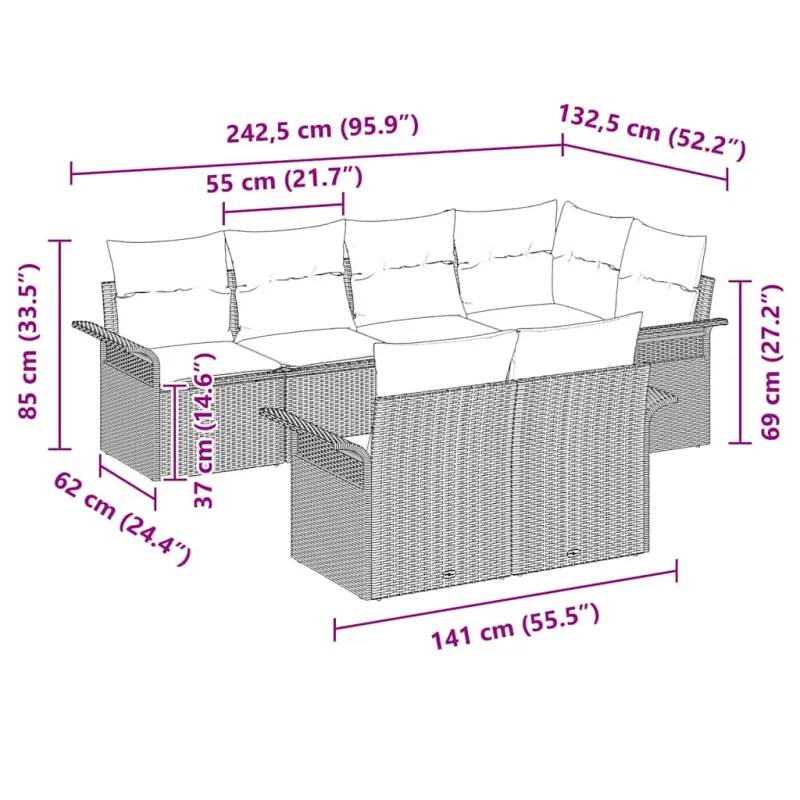 Sodo Sofų Rinkinys su pagalve 7 pcs Smėlio poliratanas