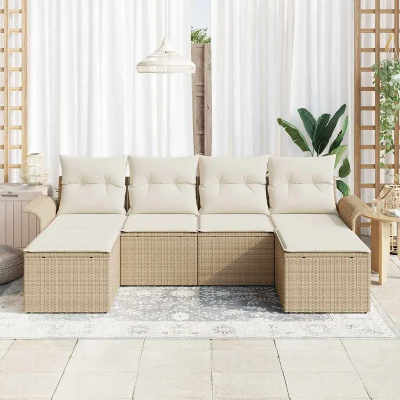 Sodo Sofų Rinkinys su pagalve 6 pcs Smėlio poliratanas