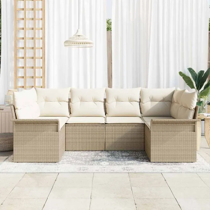 Sodo Sofų Rinkinys su pagalve 6 pcs Smėlio poliratanas