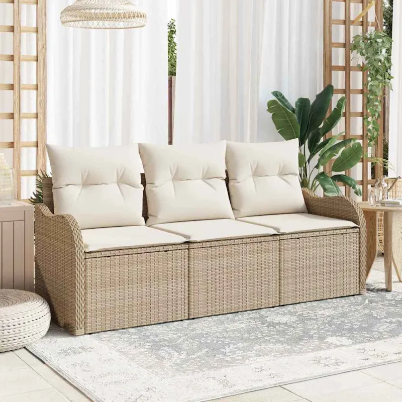 Sodo Sofų Rinkinys su pagalve 3 pcs Smėlio poliratanas