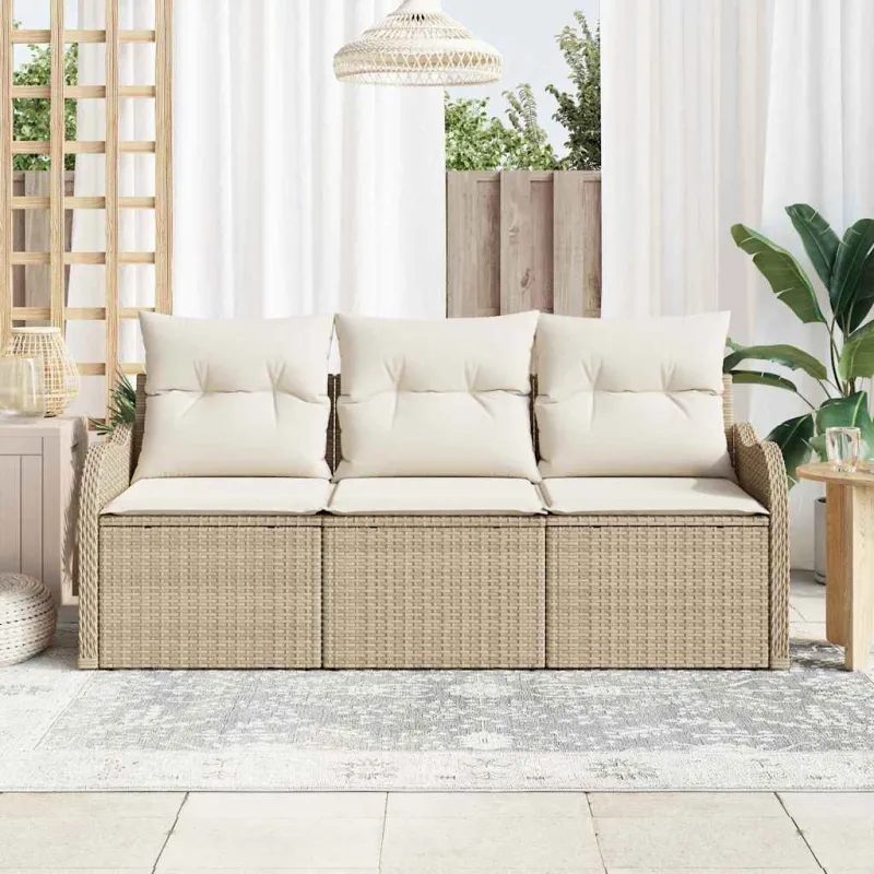 Sodo Sofų Rinkinys su pagalve 3 pcs Smėlio poliratanas