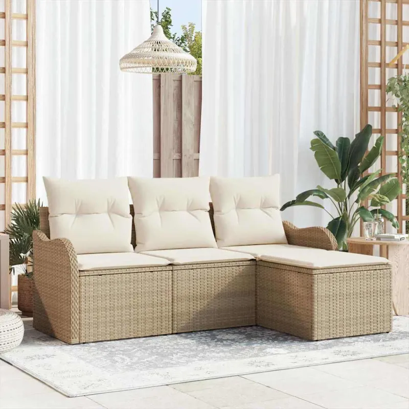 Sodo Sofų Rinkinys su pagalve 4 pcs Smėlio poliratanas