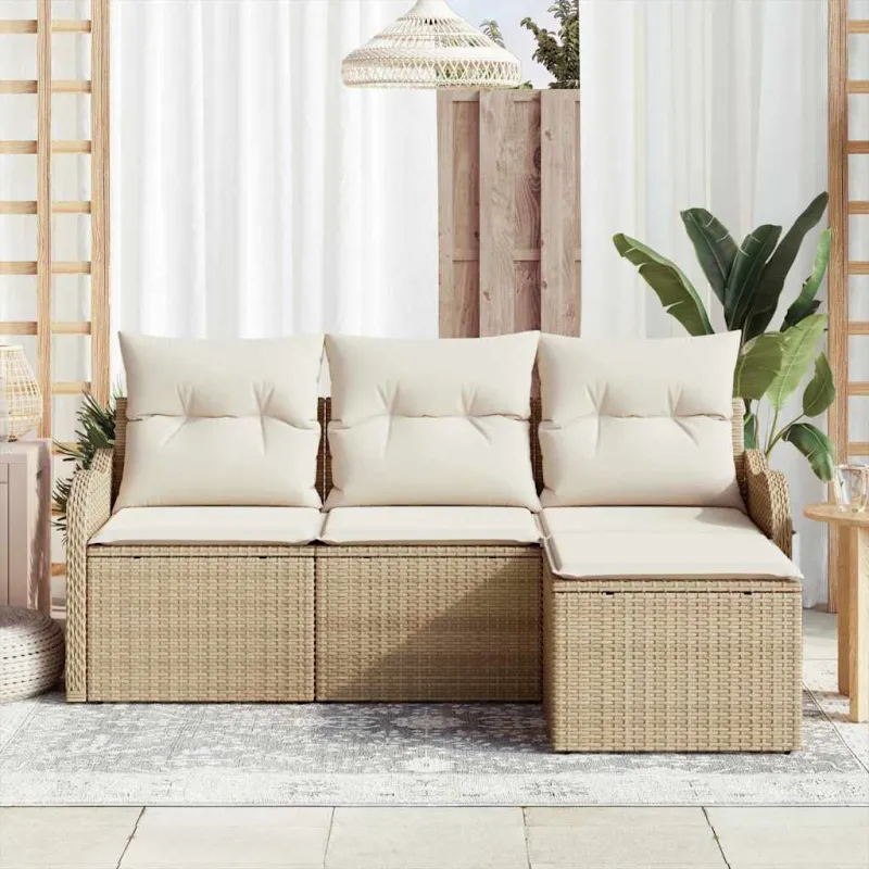 Sodo Sofų Rinkinys su pagalve 4 pcs Smėlio poliratanas