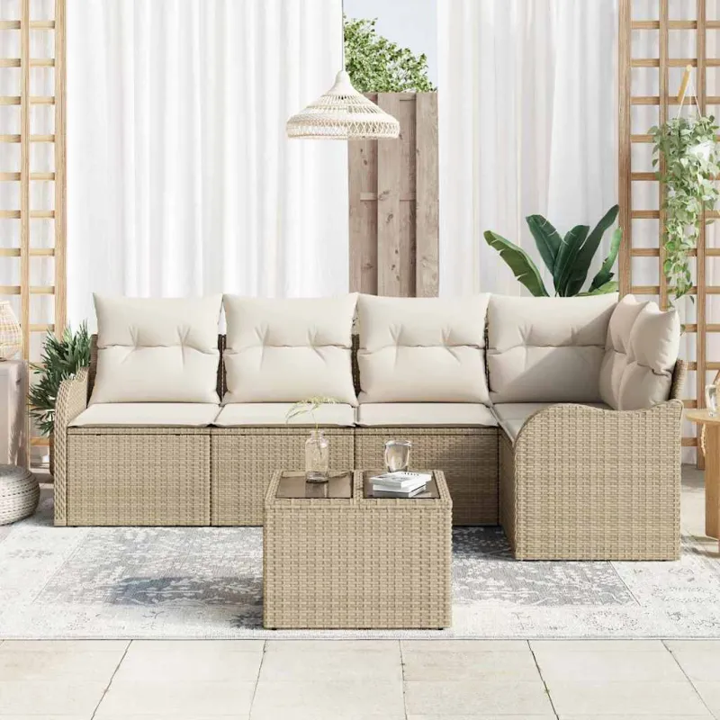 Sodo Sofų Rinkinys su pagalve 6 pcs Smėlio Poli ratanas