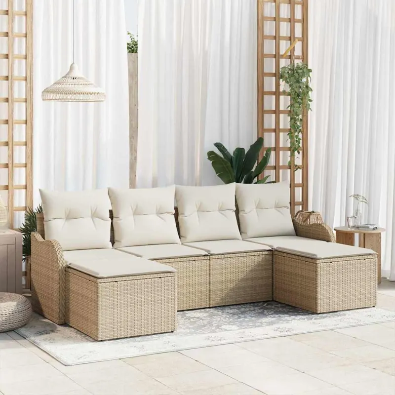 Sodo Sofų Rinkinys su pagalve 6 pcs Smėlio Poli ratanas
