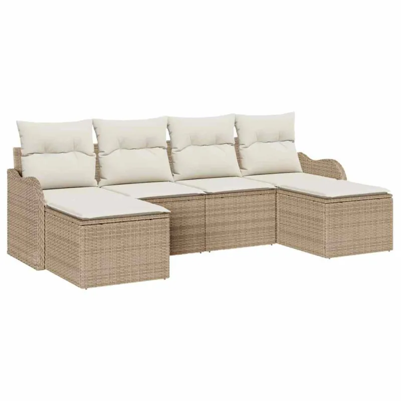 Sodo Sofų Rinkinys su pagalve 6 pcs Smėlio Poli ratanas