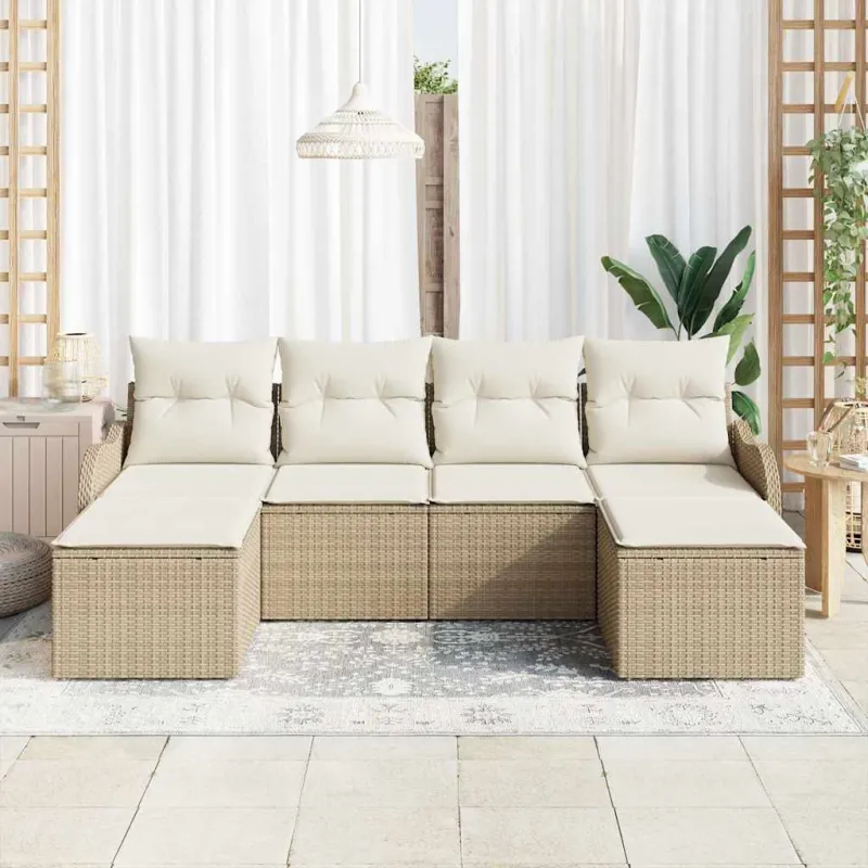 Sodo Sofų Rinkinys su pagalve 6 pcs Smėlio Poli ratanas