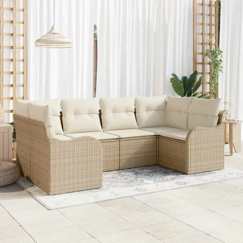 Sodo Sofų Rinkinys su pagalve 6 pcs Smėlio Poli ratanas