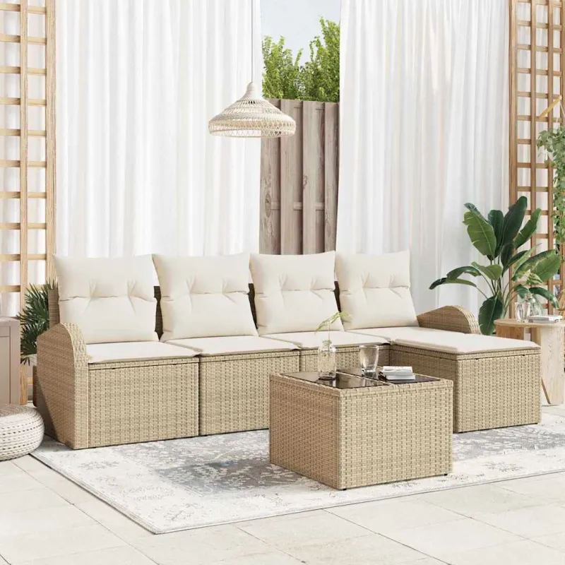 Sodo Sofų Rinkinys su pagalve 6 pcs Smėlio Poli ratanas