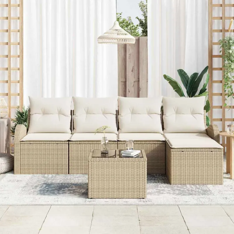 Sodo Sofų Rinkinys su pagalve 6 pcs Smėlio Poli ratanas