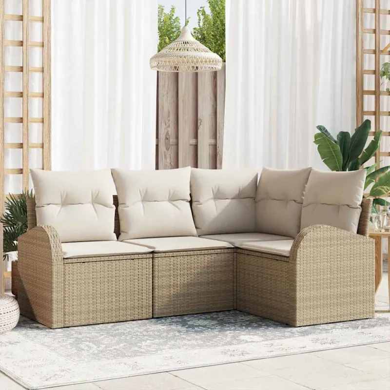 Sodo Sofų Rinkinys 4 pcs Smėlio poliratanas