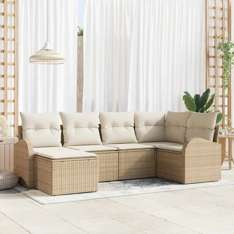 Sodo Sofų Rinkinys 6 pcs Smėlio poliratanas