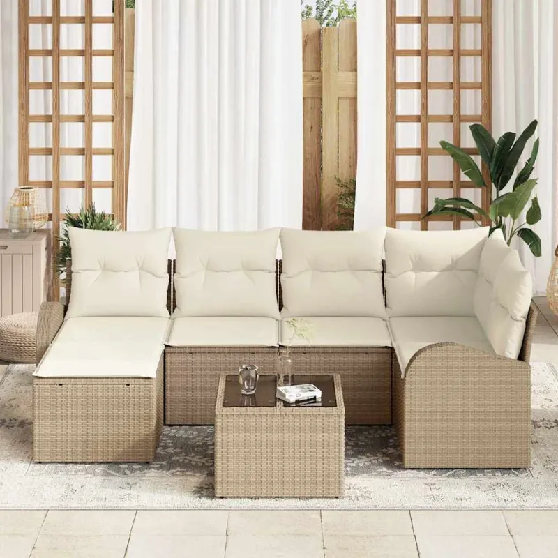Sodo Sofų Rinkinys 7 pcs Smėlio poliratanas