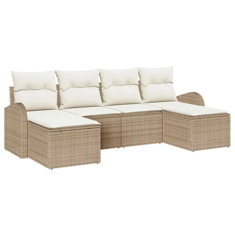 Sodo Sofų Rinkinys su pagalve 6 pcs Smėlio Poli ratanas