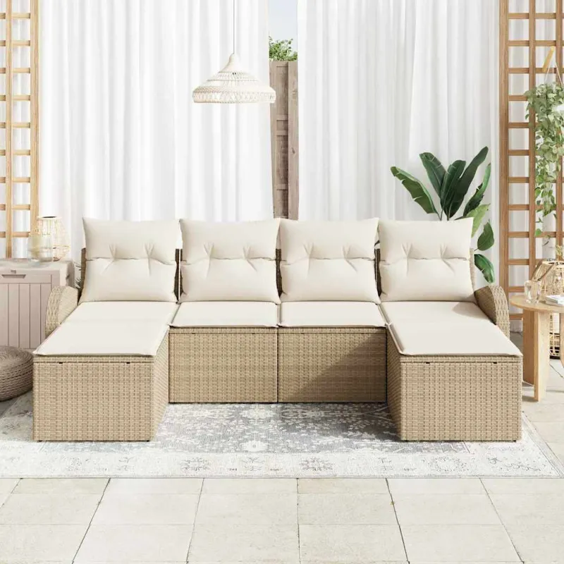 Sodo Sofų Rinkinys su pagalve 6 pcs Smėlio Poli ratanas
