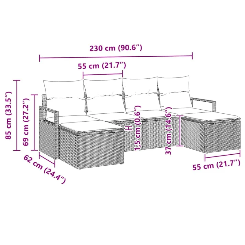 Sofos komplektas 6 pcs Smėlio poliratanas